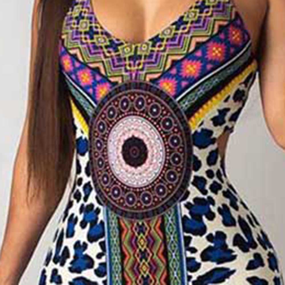 Ericdress African Fashion Floor-Length Sleeveless Bodycon Geometric Dress