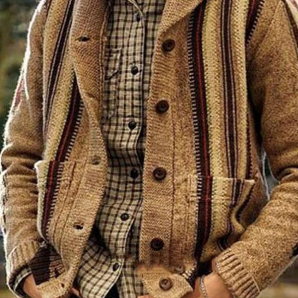 Ericdress Pocket Stripe Lapel Single-Breasted England Sweater