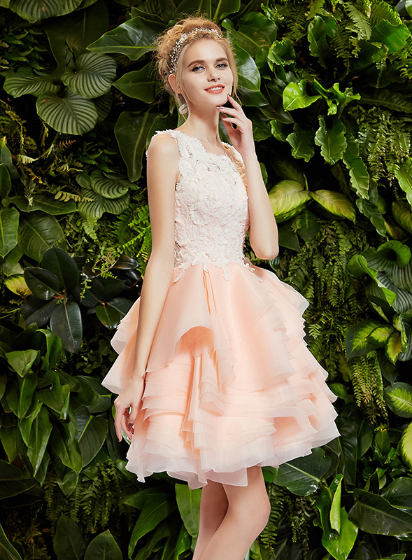 Ericdress Scoop Neck Lace Tiered Short Homecoming Dress