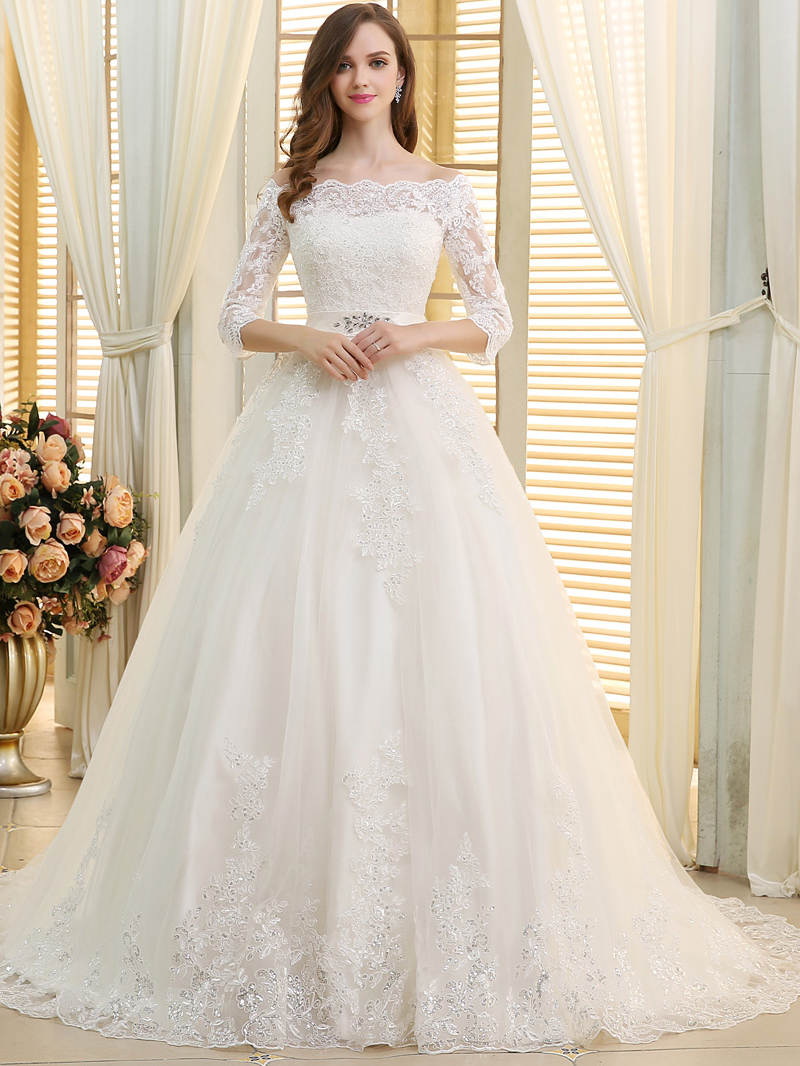 Ericdress Beading Appliques Sleeves Off the Shoulder Wedding Dress