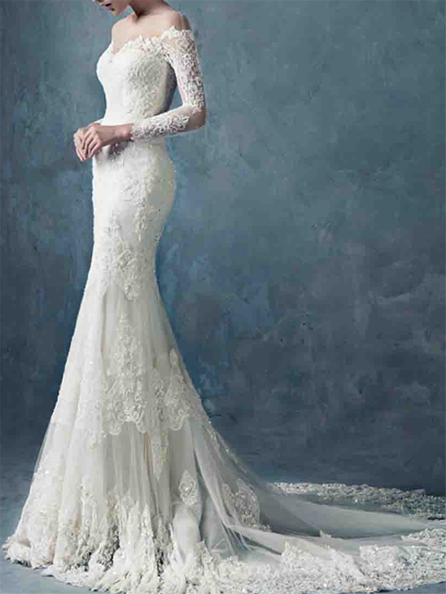 Ericdress Illusion Neck Long Sleeves Lace Mermaid Wedding Dress