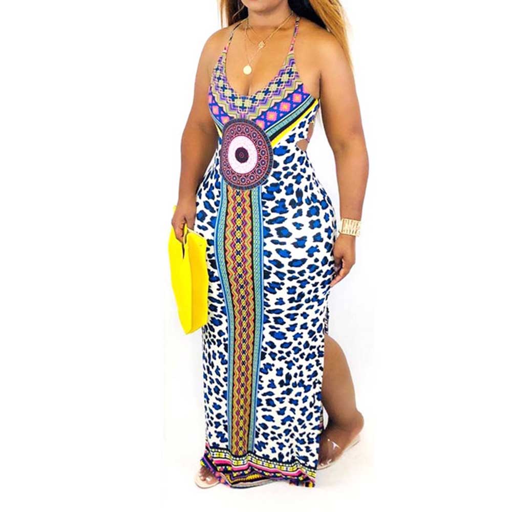 Ericdress African Fashion Floor-Length Sleeveless Bodycon Geometric Dress