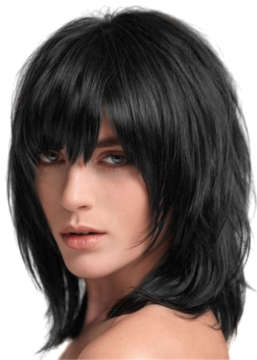 Ericdress Layered Shag Hairstyle with Full Fringe Middle Length Synthetic Capless Women Wigs