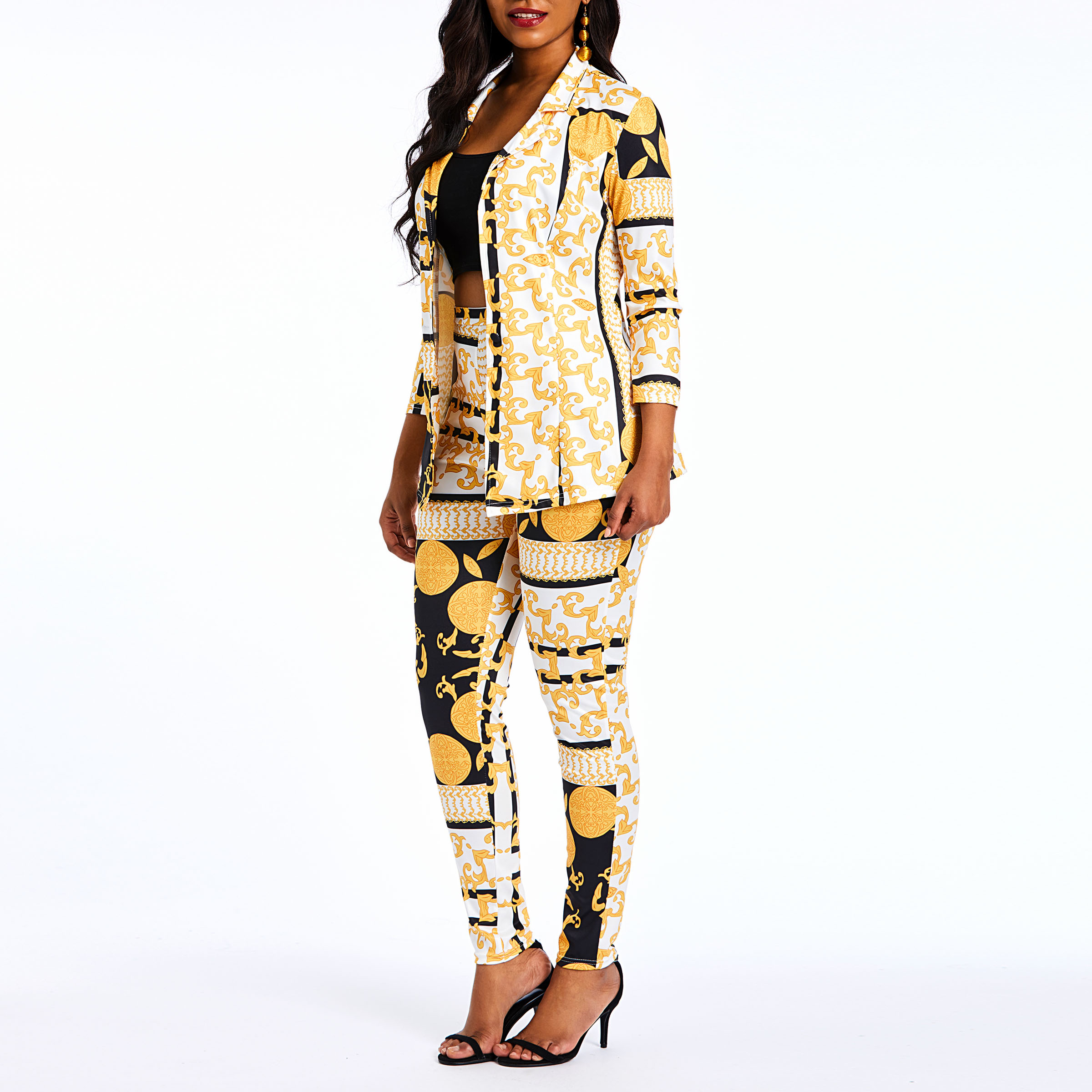 Ericdress African Print Fashion Geometric Blazer and Pencil Pants Women's Formal Suits