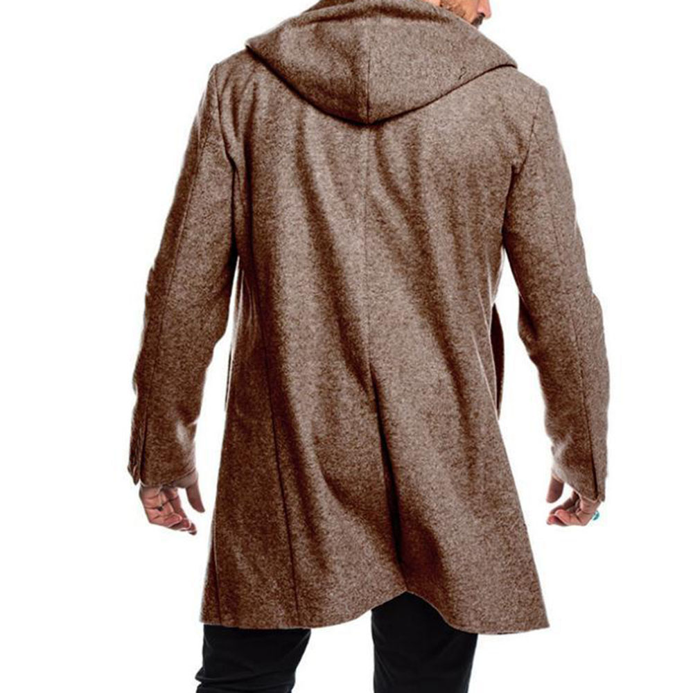 Ericdress Plain Hooded Mid-Length European Double-Breasted Coat