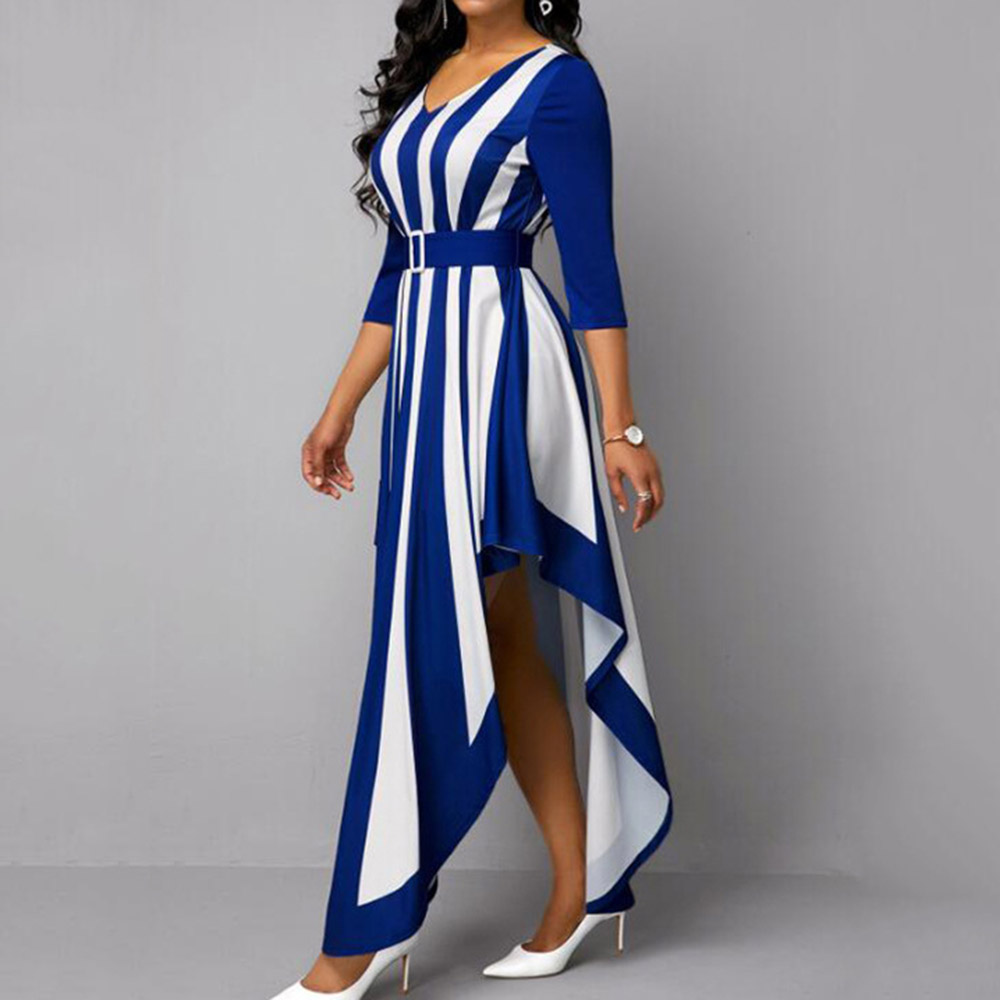 Ericdress Three-Quarter Sleeve V-Neck Floor-Length Sweet Asymmetrical Maxi Dress