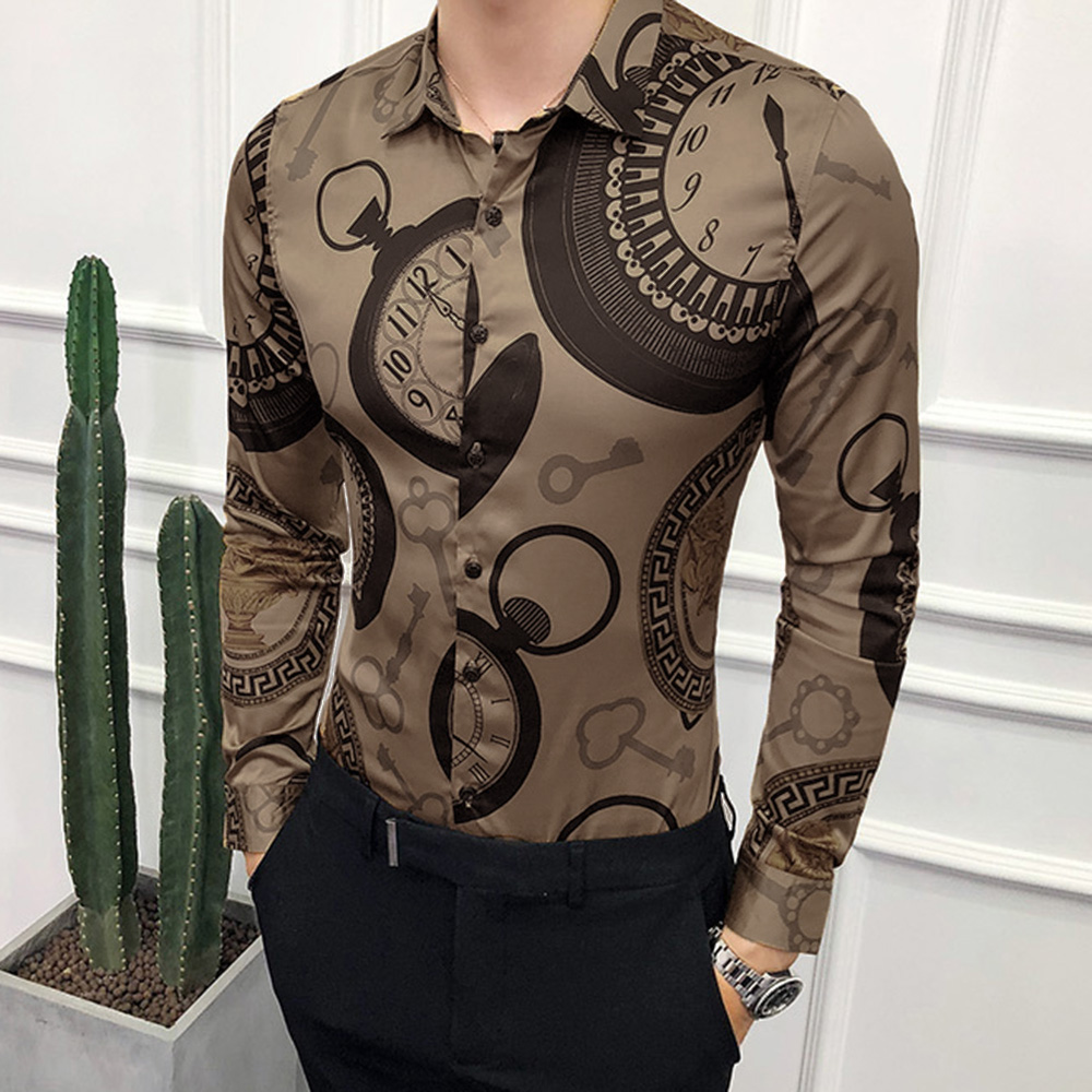 Ericdress Geometric Vintage Lapel Slim Style Single-Breasted Men's Shirt