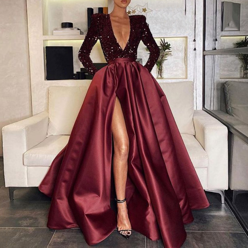 Ericdress Sequins Floor-Length Long Sleeves A-Line Cocktail Dress Evening Dress
