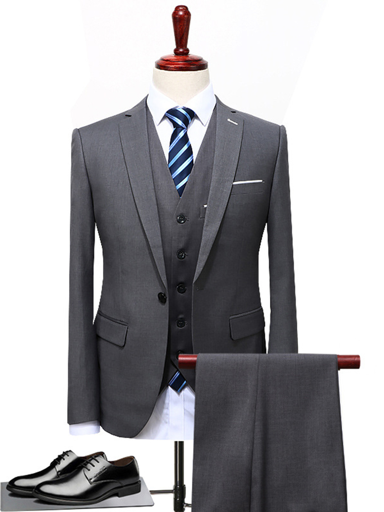 Ericdress Plain Classic Men's 3 Piece Business Suit Blazer Pants Vest ...