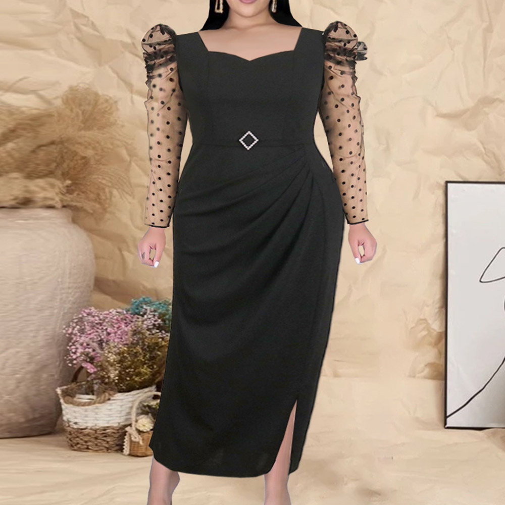 Ericdress Ankle-Length Long Sleeve Split Pullover Bodycon Dress Plus Size