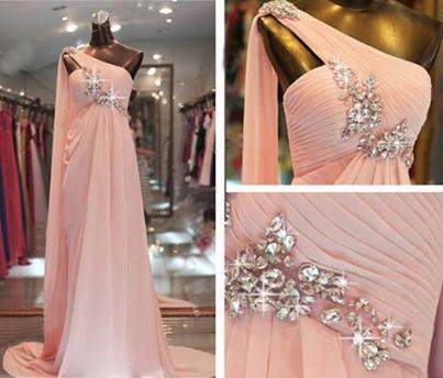 Ericdress One Shoulder Beading Pearl Pink Evening Dress