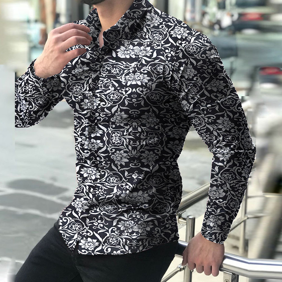 Ericdress Casual Print Floral Single-Breasted Mens Shirt-www.ericdress.com
