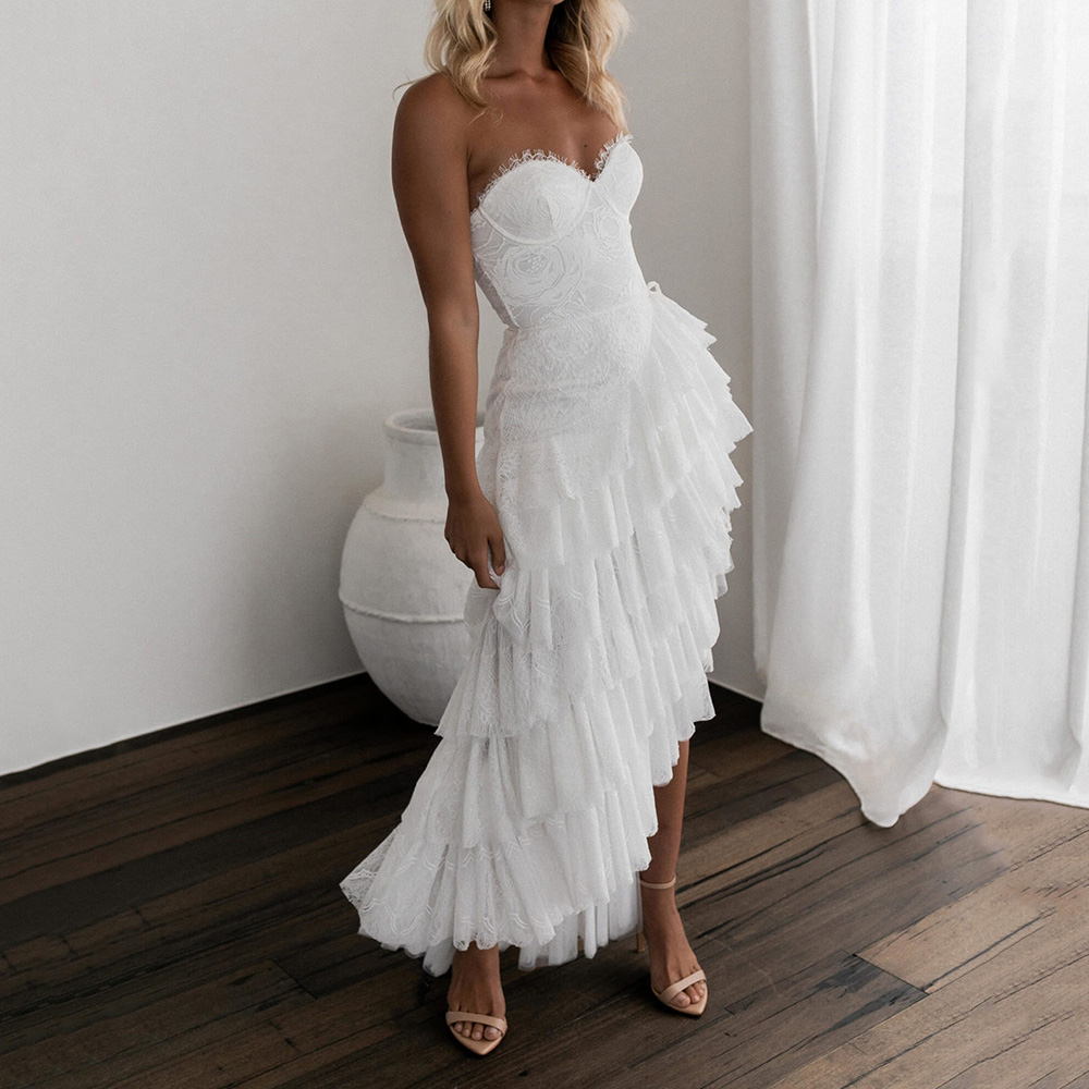 Ericdress Patchwork Floor-Length Sleeveless Fashion Asymmetrical White Casual Dress Wedding Guest Casual Dress