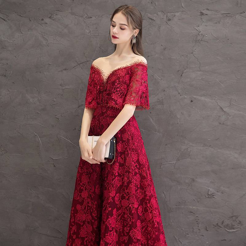 Ericdress Scoop A-Line Floor-Length Half Sleeves Evening Dress