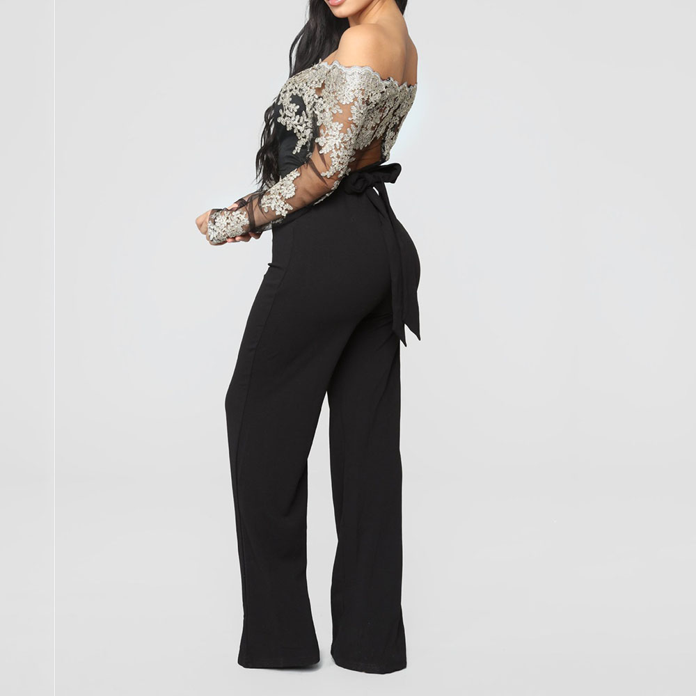 Ericdress Belt Off Shoulder Lace Patchwork Women's Jumpsuit