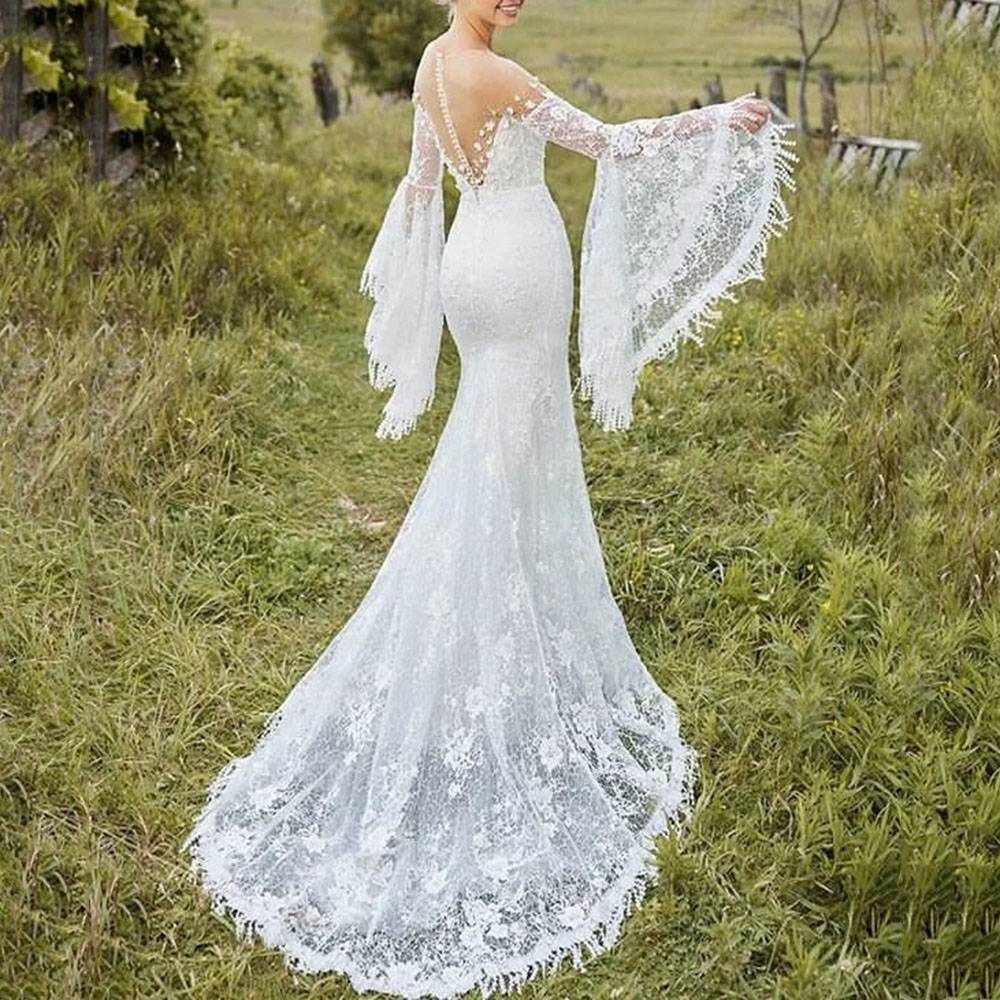 Ericdress Lace Long Sleeves Trumpet/Mermaid Scoop Garden/Outdoor Wedding Dress