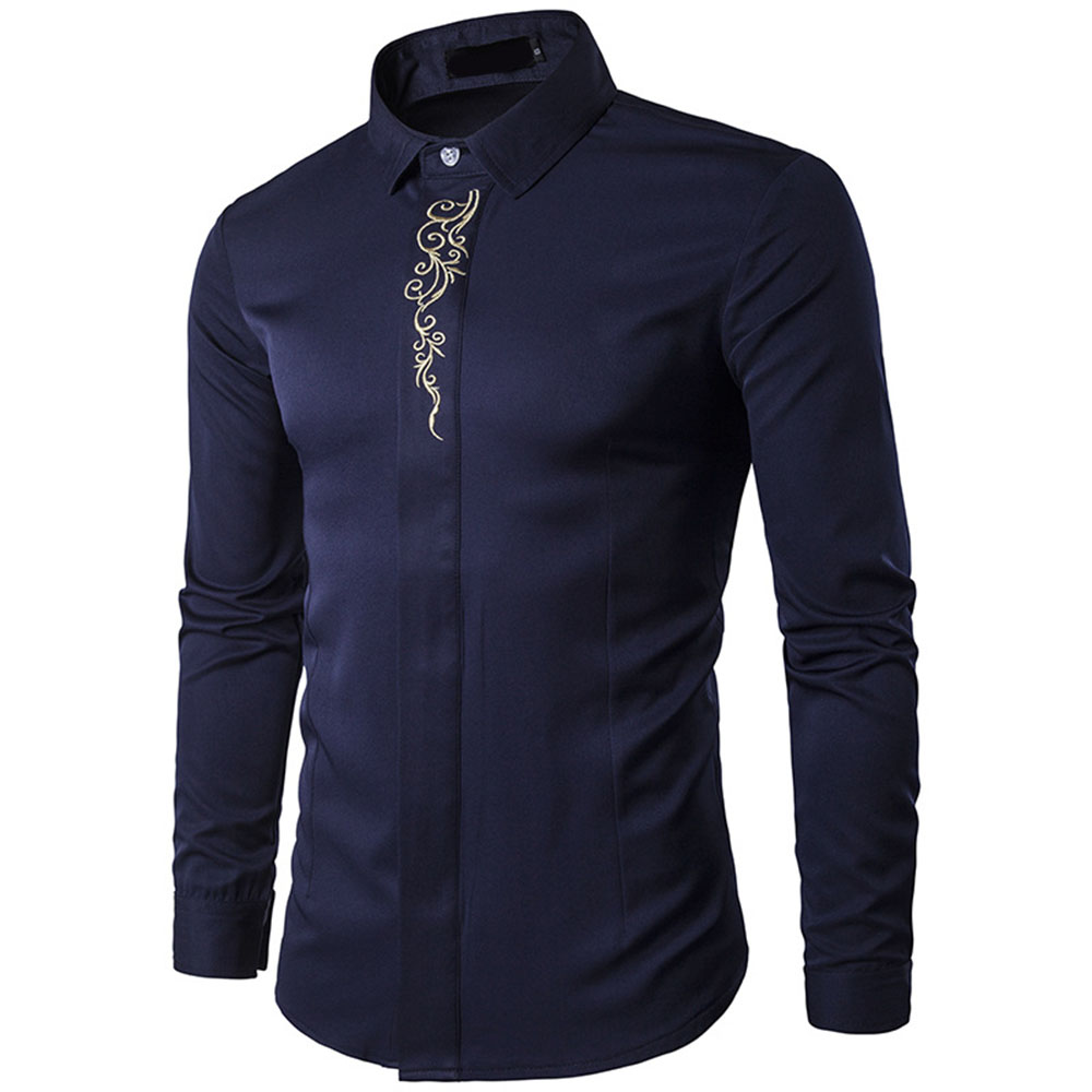 Ericdress Lapel Floral Embroidery Men's Slim Spring Shirt