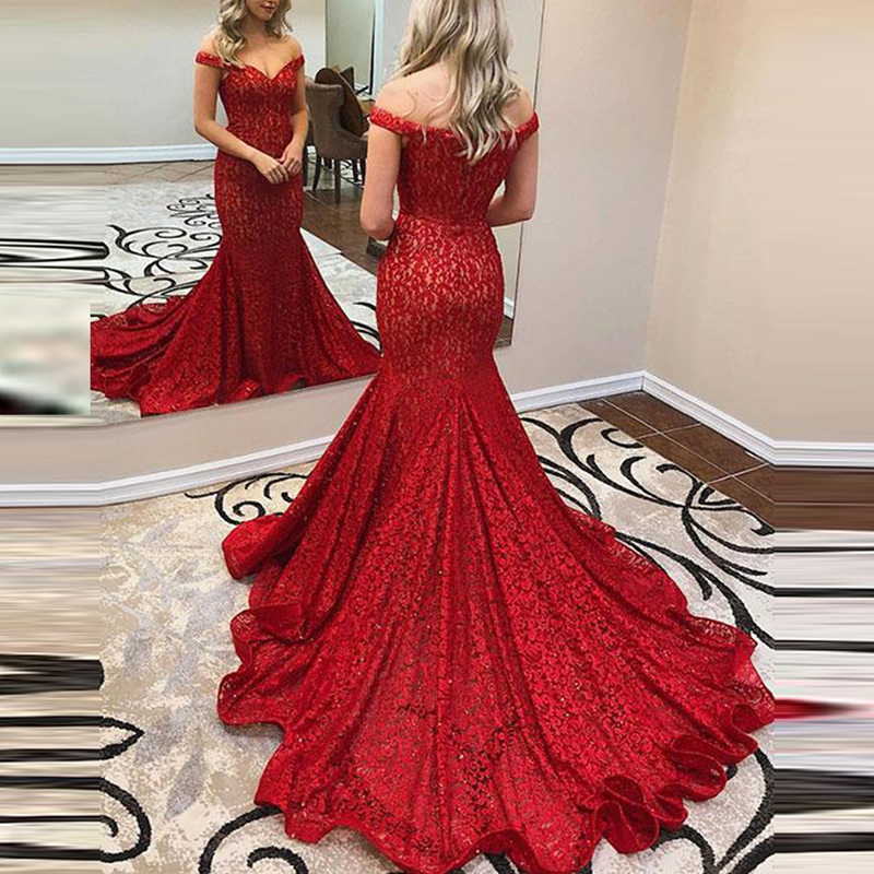 Ericdress Mermaid Red Lace Evening Dress