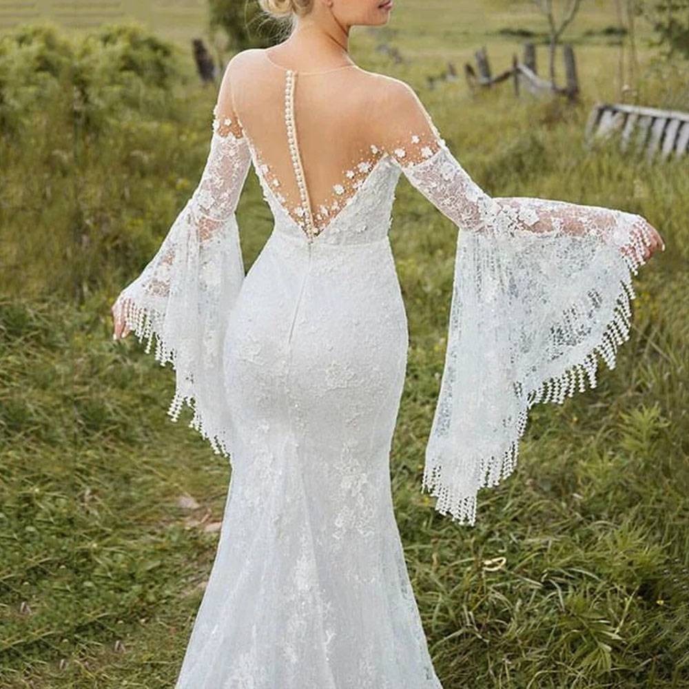 Ericdress Lace Long Sleeves Trumpet/Mermaid Scoop Garden/Outdoor Wedding Dress