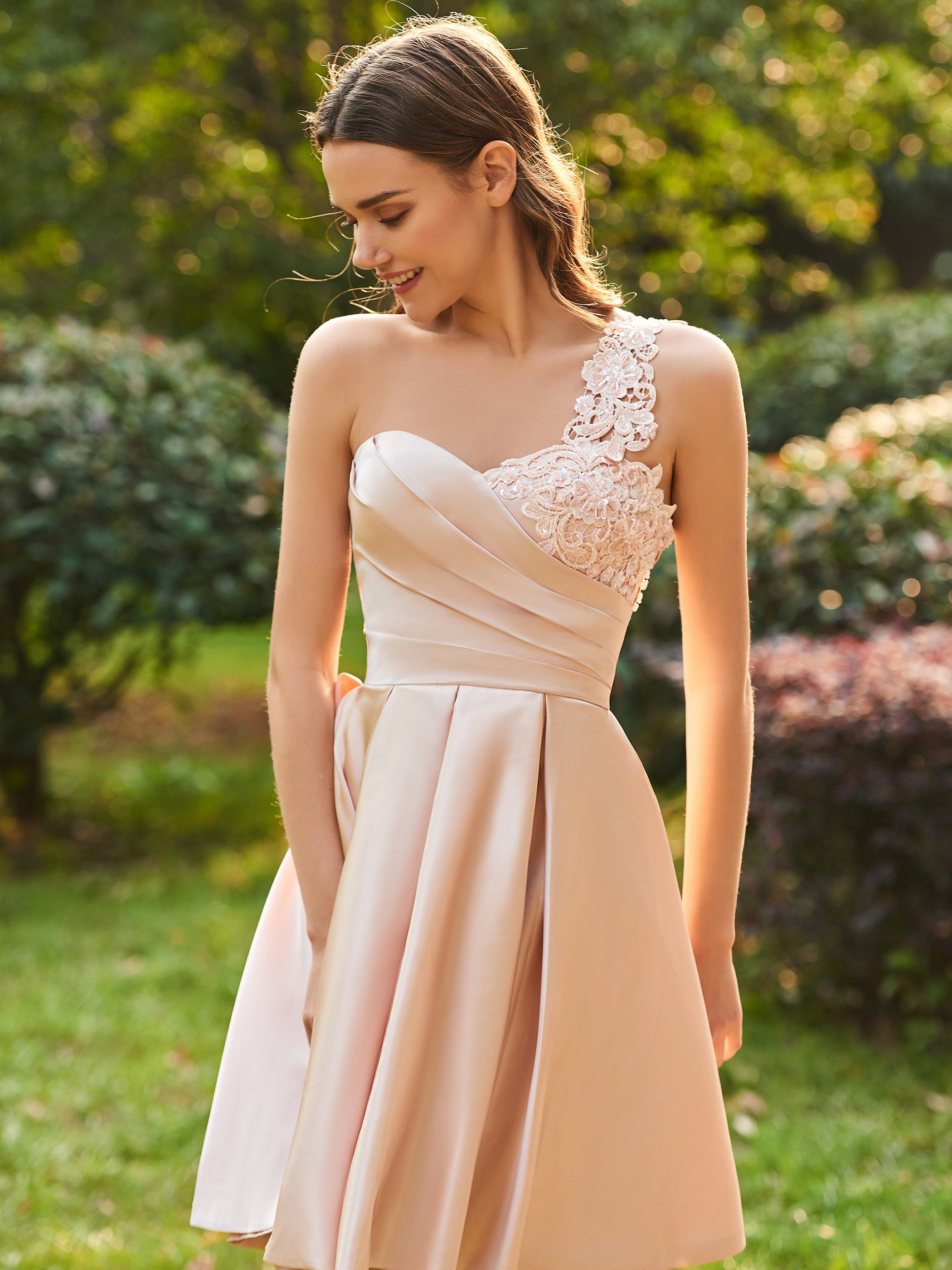 Ericdress Matte Satin A Line Pink Knee Length Bridesmaid Dress Rose Quartz Dress