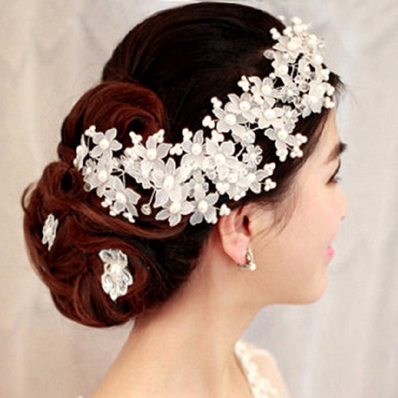 White Pearl Bridal Hair Flower