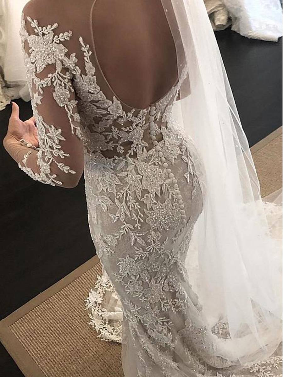 Ericdress Long Sleeves Appliques Beading Mermaid Wedding Dress