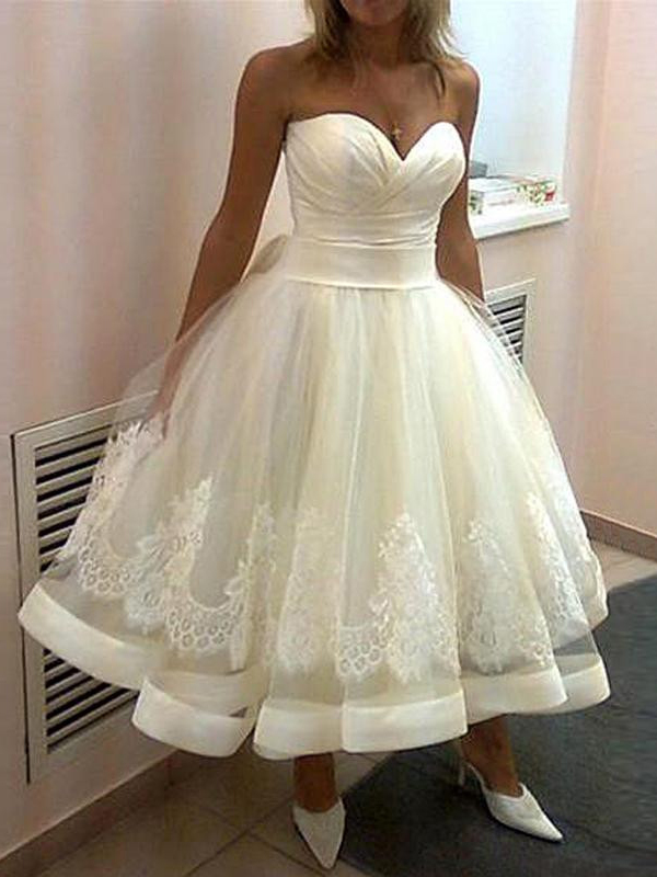 Ericdress Simple Sweetheart Tea Length Wedding Dress