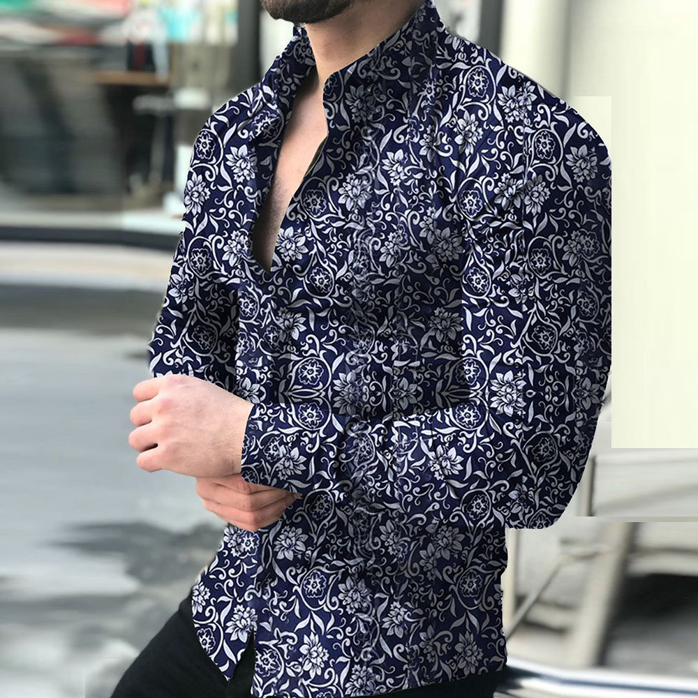 Ericdress Casual Print Floral Single-Breasted Mens Shirt