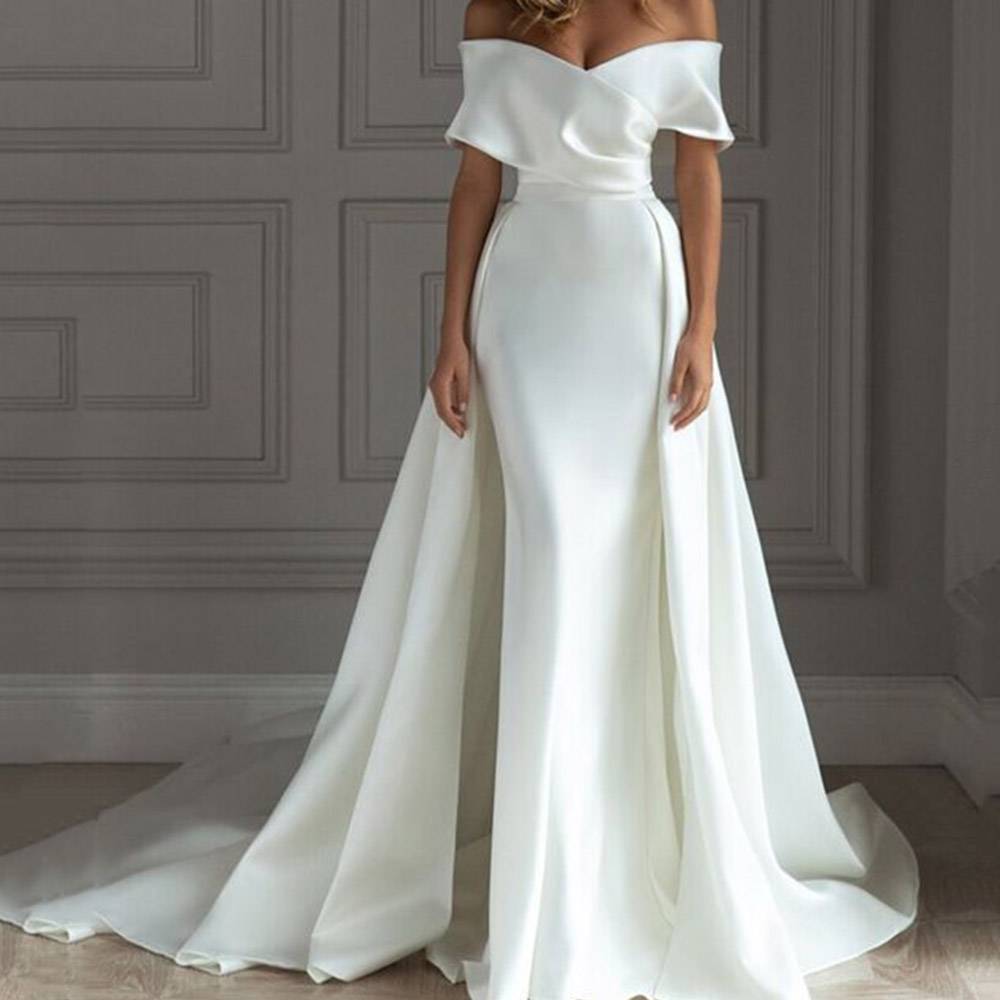 Ericdress Floor-Length Asymmetric Short Sleeve Plain Fashion White Maxi Dress