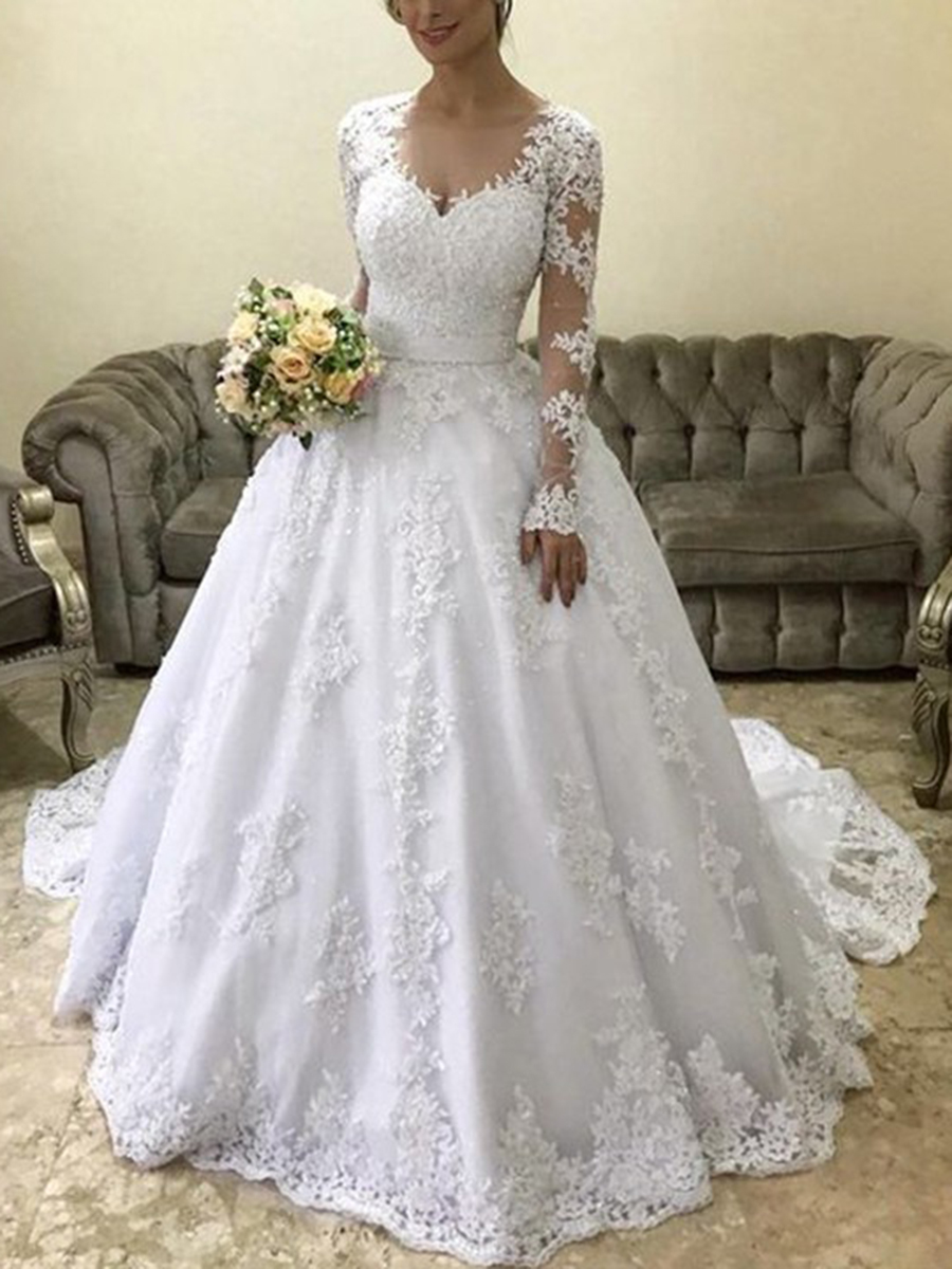 Ericdress Long Sleeves Ball Gown Appliques Wedding Dress-www.ericdress.com