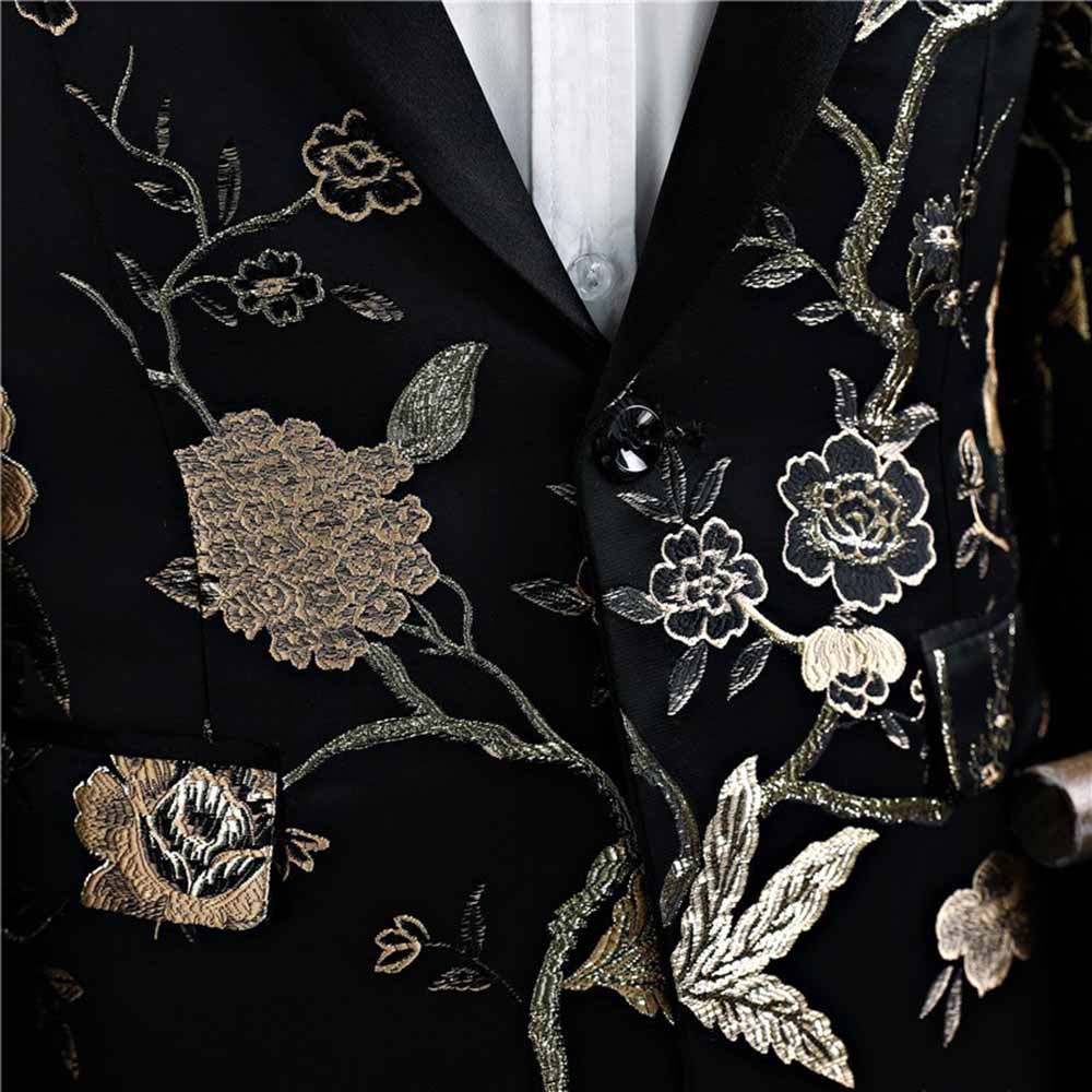 Ericdress Black Floral Print Mens Casual Ball Wedding Suits