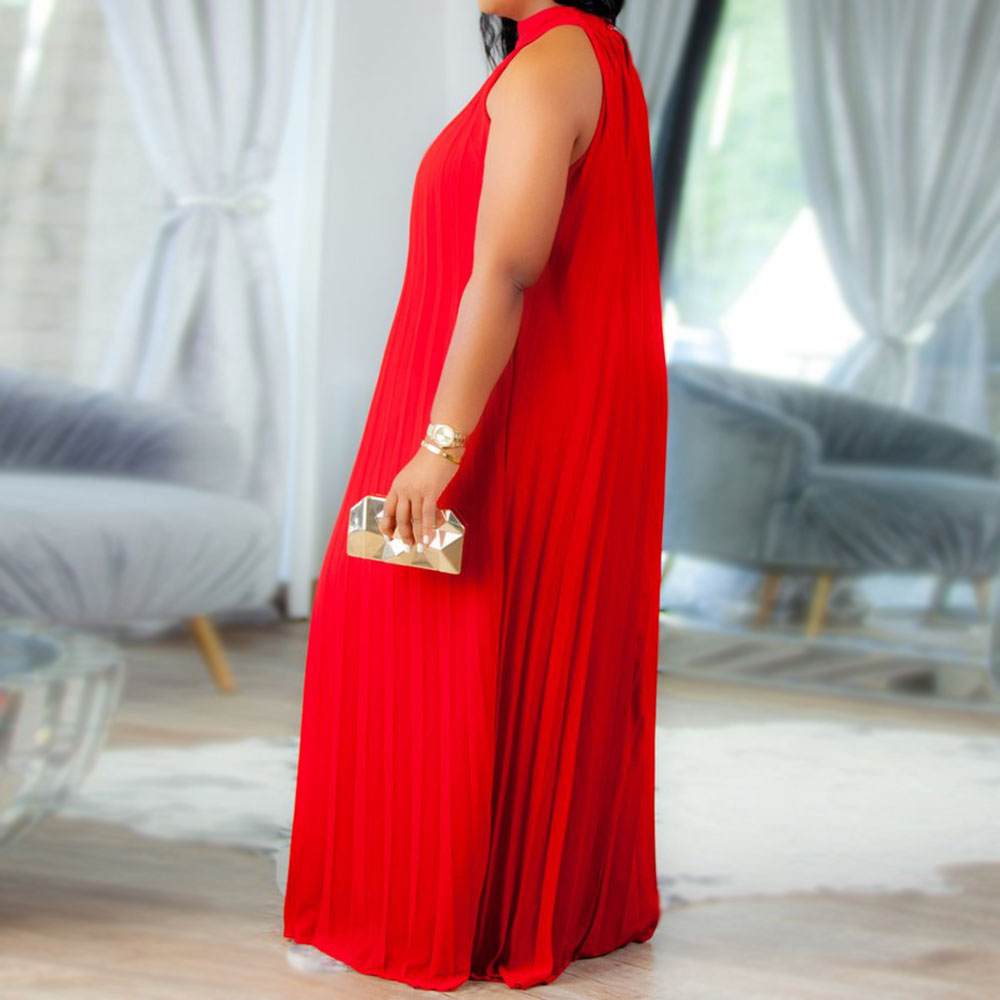 Ericdress Plus Size Sleeveless Floor-Length Pleated Fashion Summer Maxi Dress