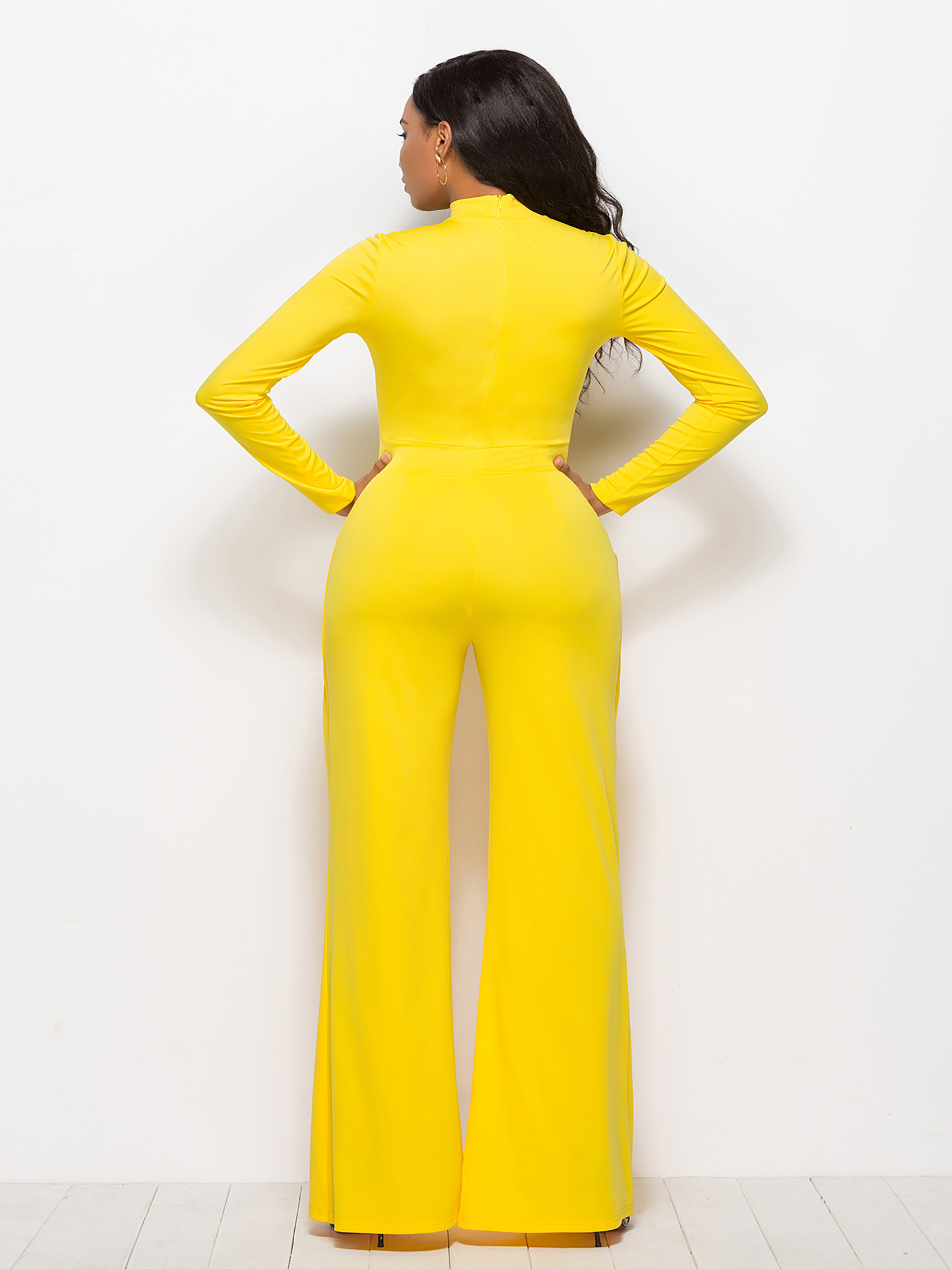 Ericdress Plain Wide Leg Women's Yellow Jumpsuit