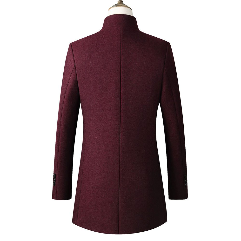 Ericdress Plain Stand Collar Mid-Length Mens Slim Wool Coat