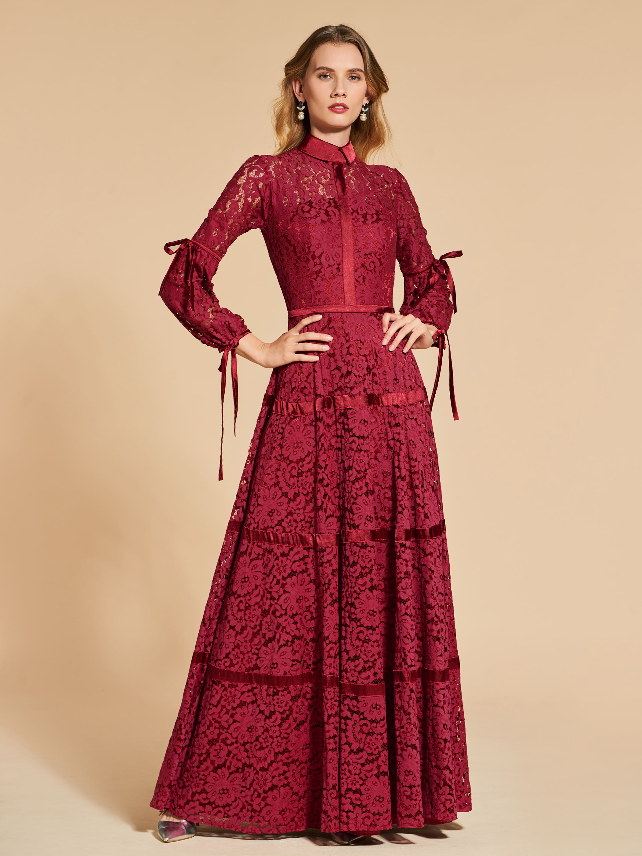 Ericdress Long Sleeves High Neck Vintage Lace Evening Dress
