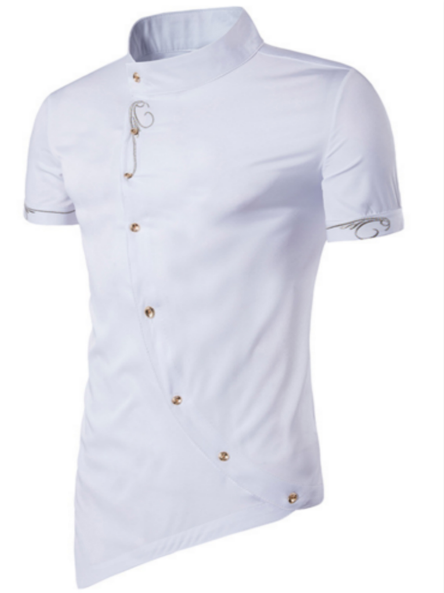 Ericdress Iregular Plain Printed Short Sleeve Stand Collar Men's Shirt