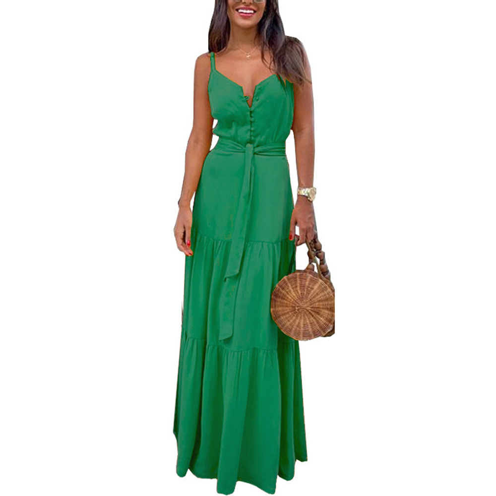 Ericdress Stand Collar Sleeveless Floor-Length Single-Breasted A-Line Maxi Dress