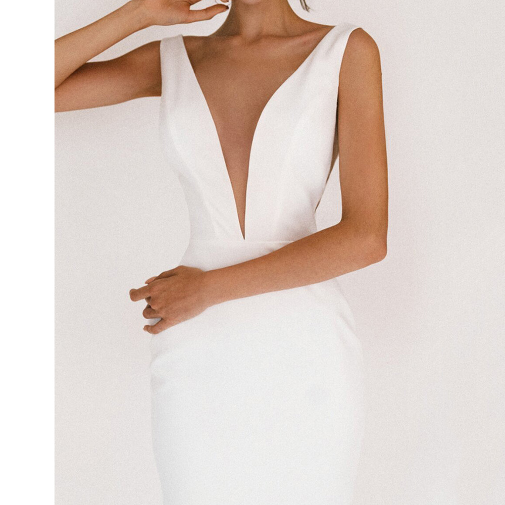 Ericdress Sleeveless Mid-Calf Split Bodycon White Dress