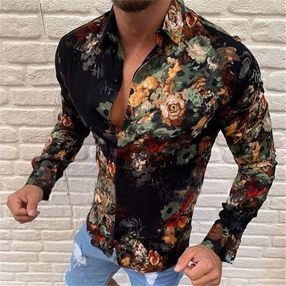Ericdress Floral Lapel Fashion Single-Breasted Men's Slim Shirt