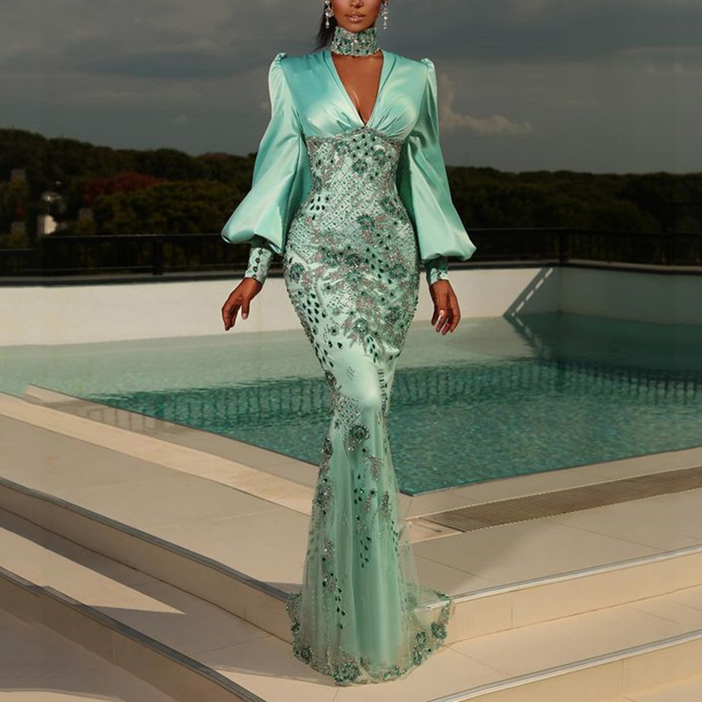 Ericdress Floor-Length Long Sleeves Trumpet/Mermaid High Neck Formal Dress 2021