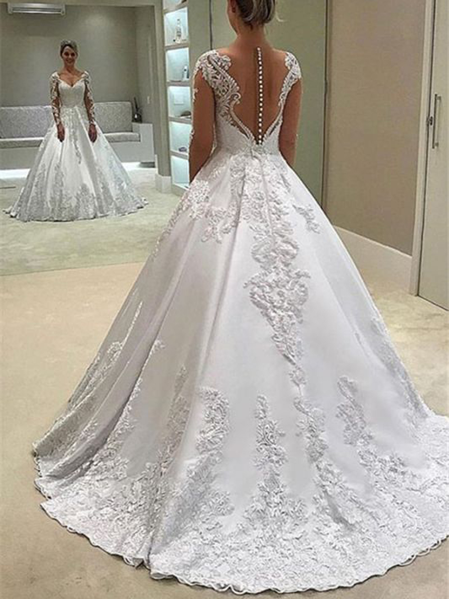 Ericdress Long Sleeves Appliques Wedding Dress with Train