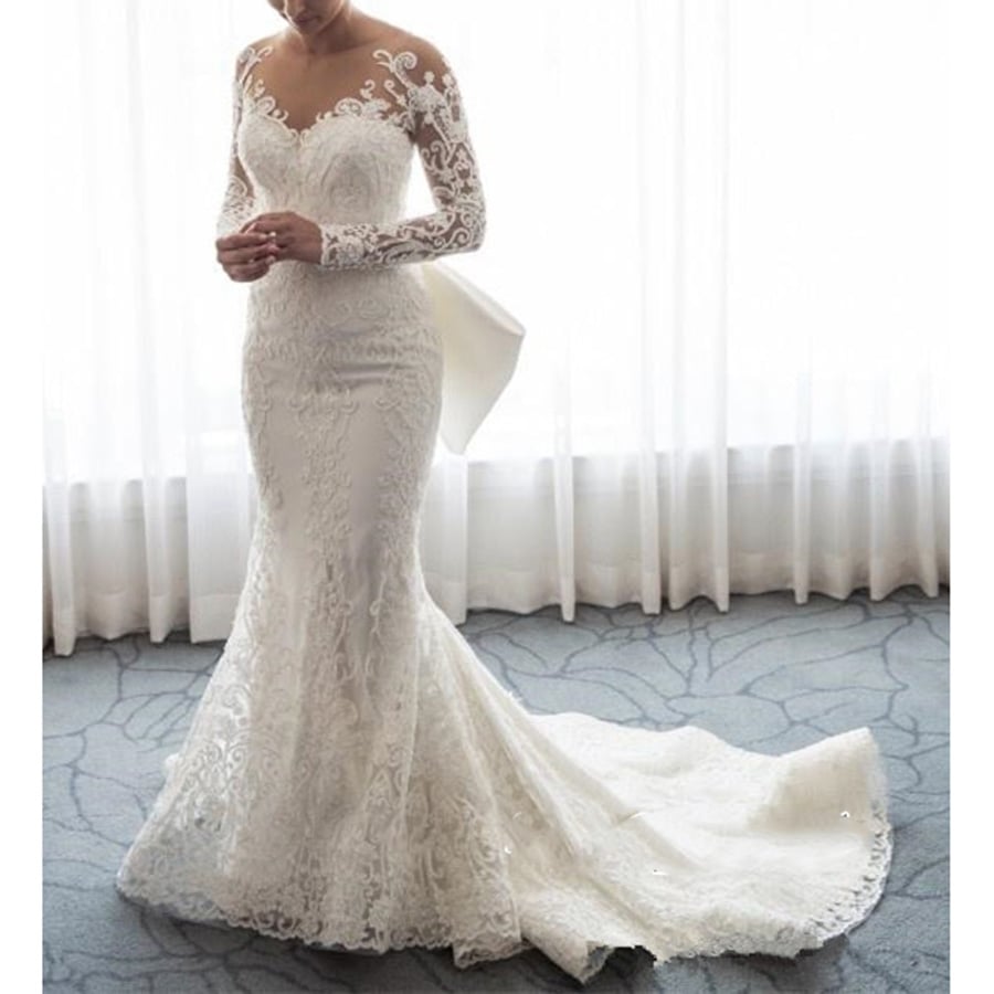 Ericdress Long Sleeves Bowknot Mermaid Wedding Dress