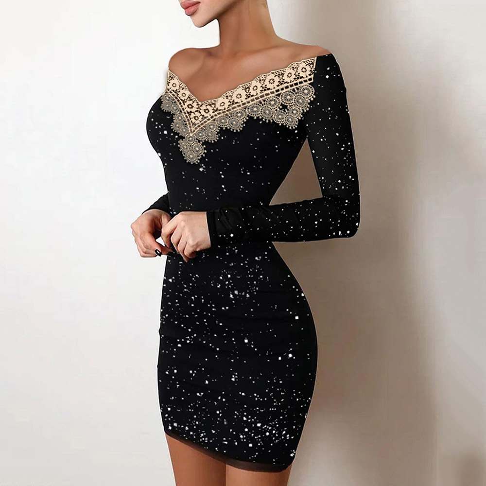 Ericdress Lace V-Neck Above Knee Pullover Bodycon Dress