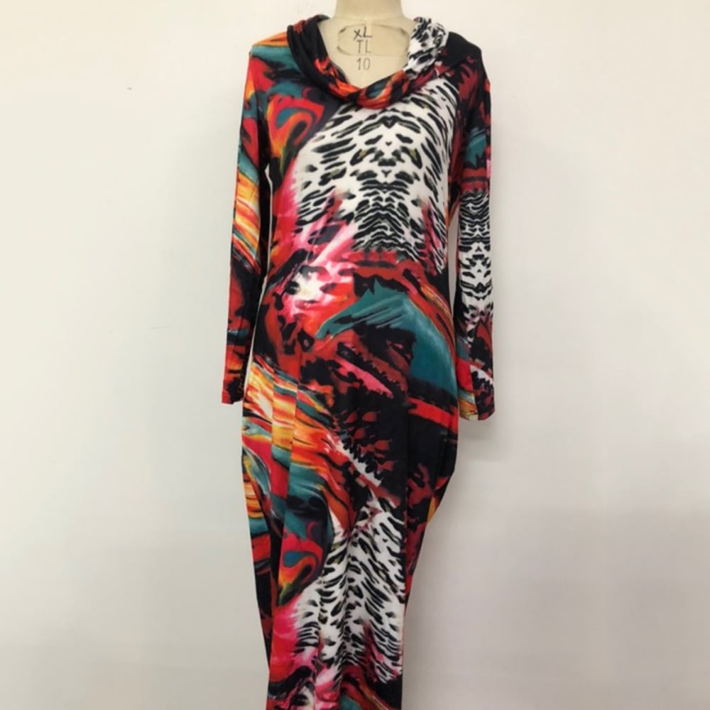 Ericdress Long Sleeve Patchwork Floor-Length Pullover Color Block Bodycon Dress
