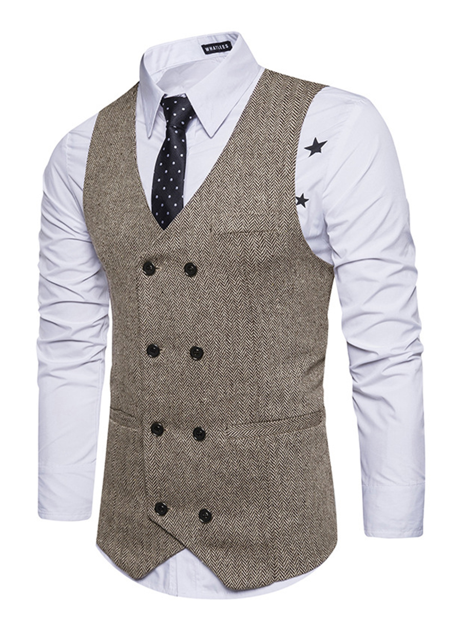 Ericdress Vintage Plain Double-Breasted V-Neck Slim Men's Vest