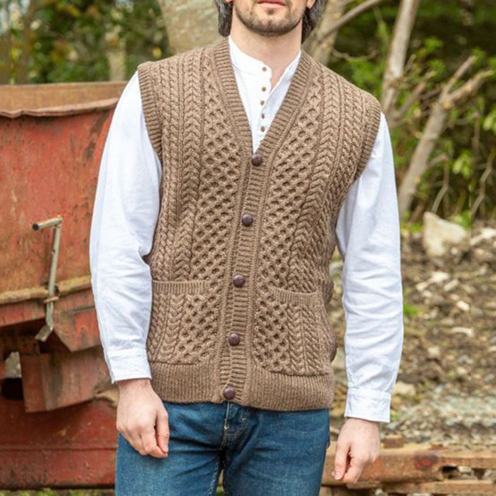 Ericdress Standard Pocket V-Neck Straight Single-Breasted Sweater