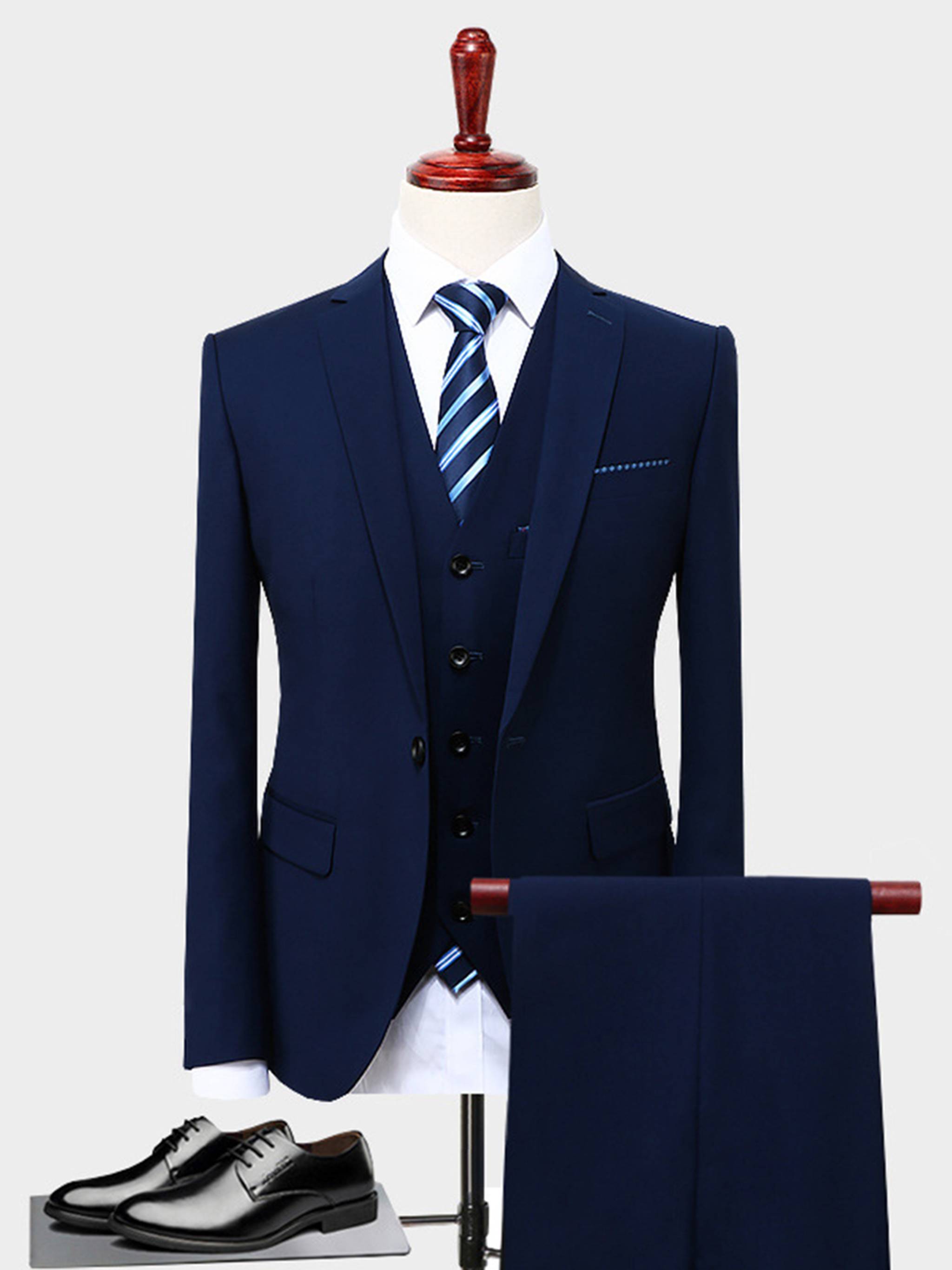 Ericdress Plain Classic Men's 3 Piece Business Suit Blazer Pants Vest ...