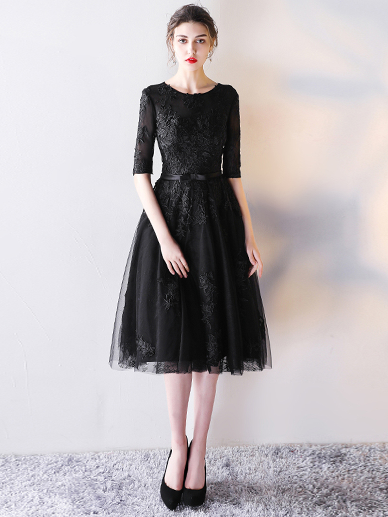 Ericdress Half Sleeve Lace Black Homecoming Dress