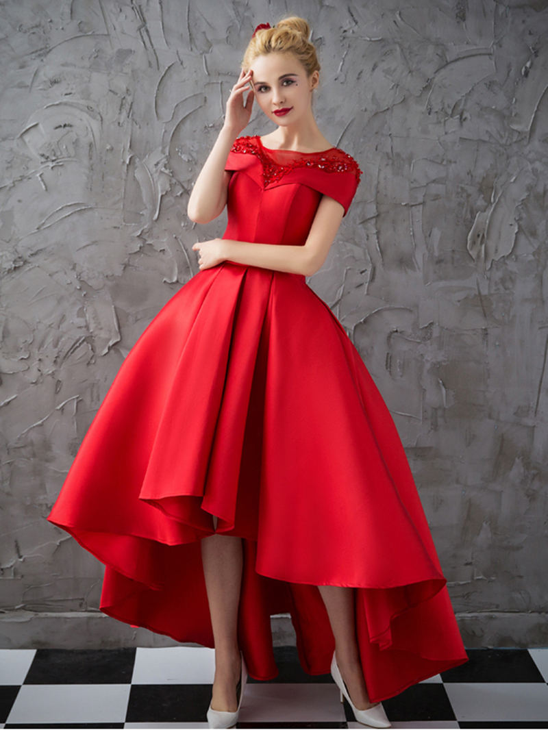 Ericdress Beading Cap Sleeve Asymmetrical Red Evening Dress