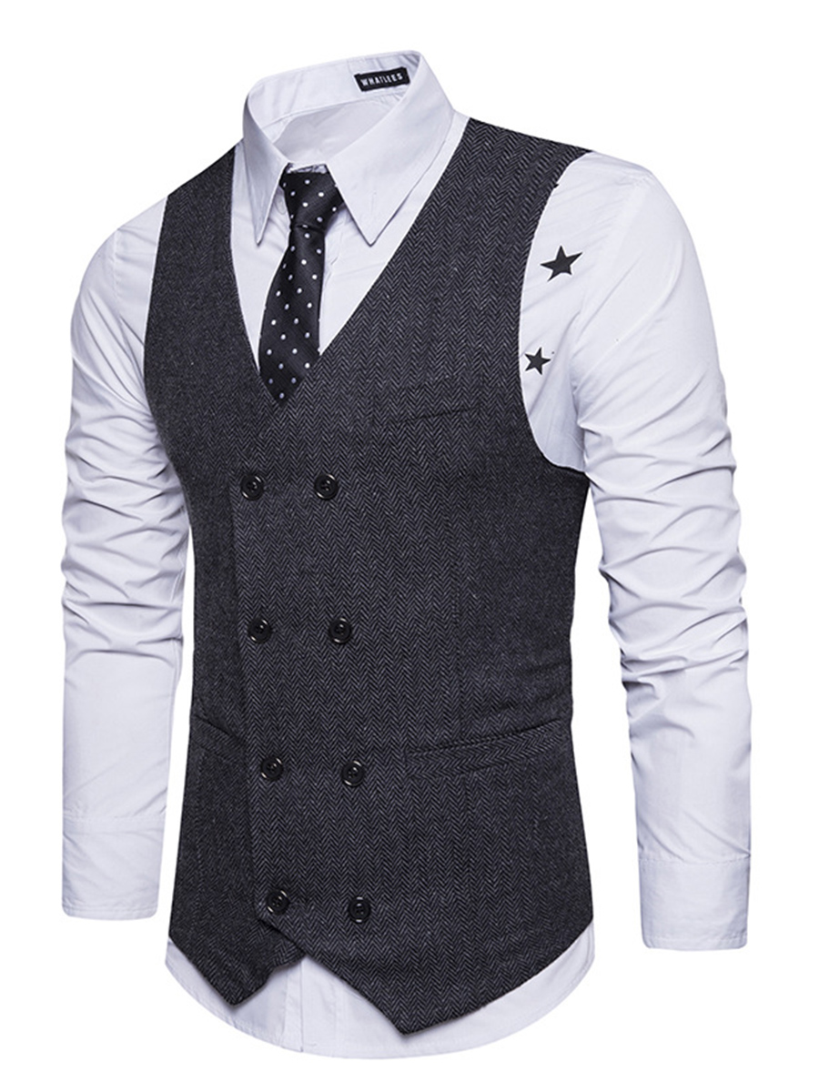 Ericdress Vintage Plain Double-Breasted V-Neck Slim Men's Vest-www ...